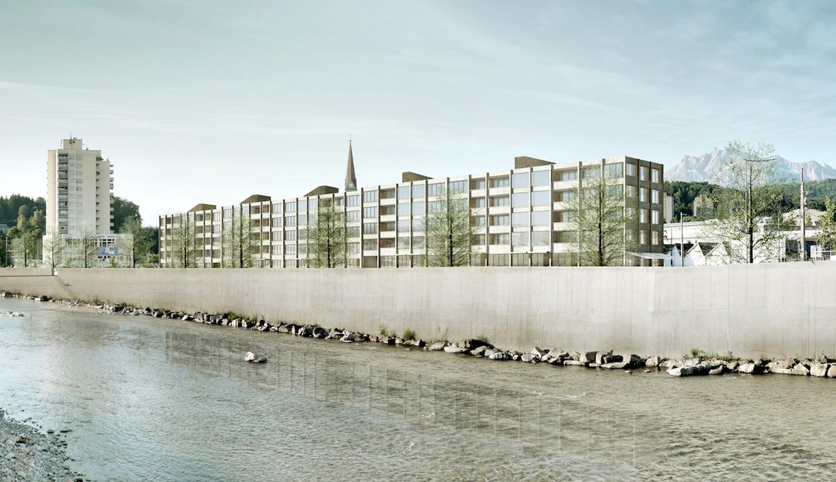 Visualisierung: So wird das neue Quartier Reusszopf mit dem fünfgeschossigen Bau aussehen.