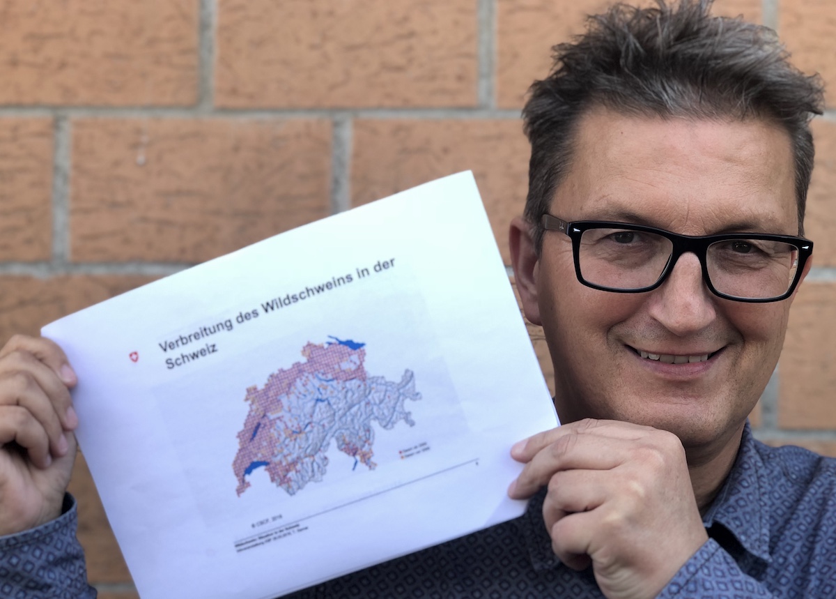 Bedrohung aus dem Norden: Tierarzt Alois Estermann mit der Wildschwein-Verbreitung in der Schweiz.