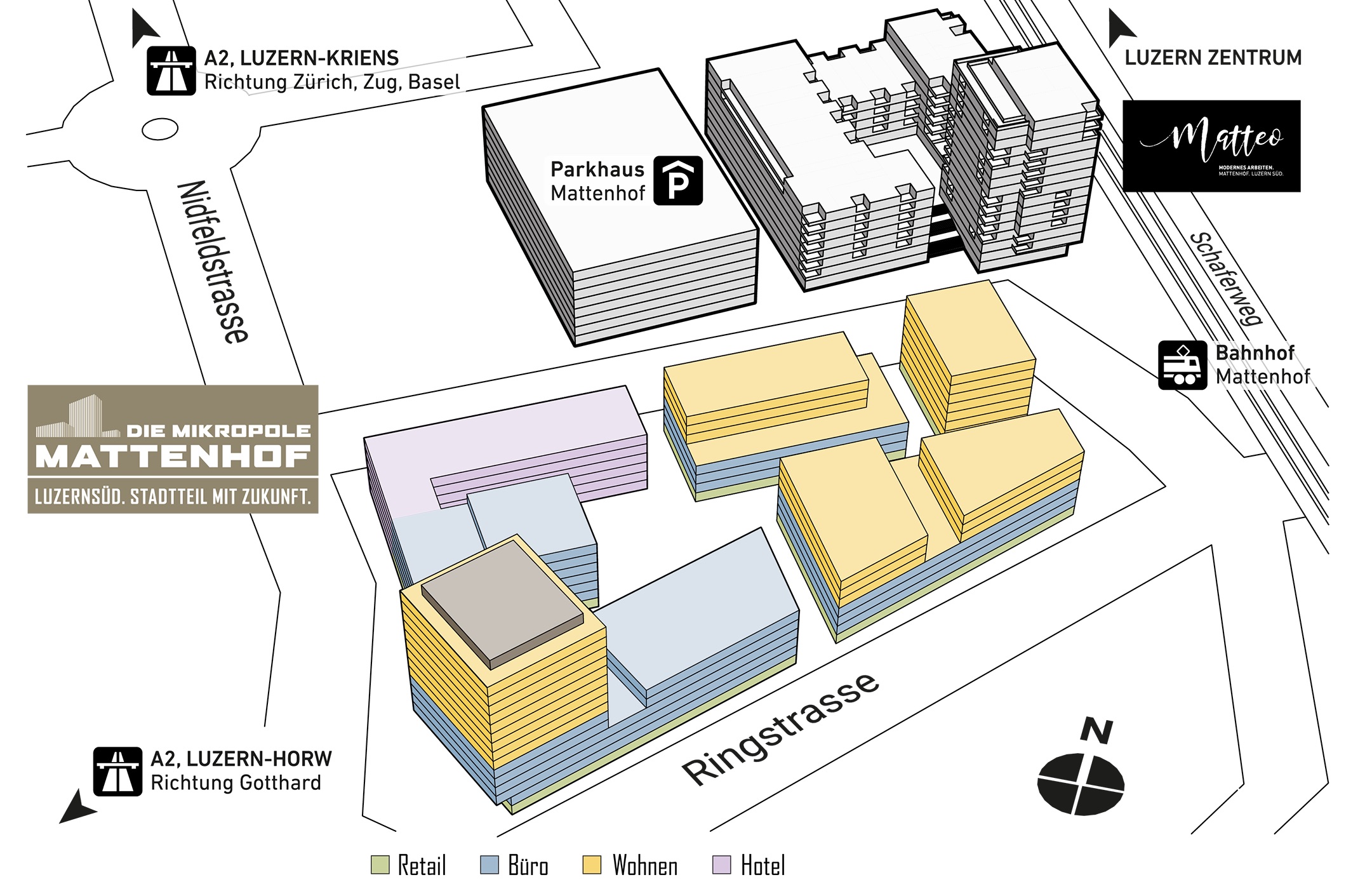 Oben die Siedlung «Matteo», unten das geplante Mattenhof-Quartier.