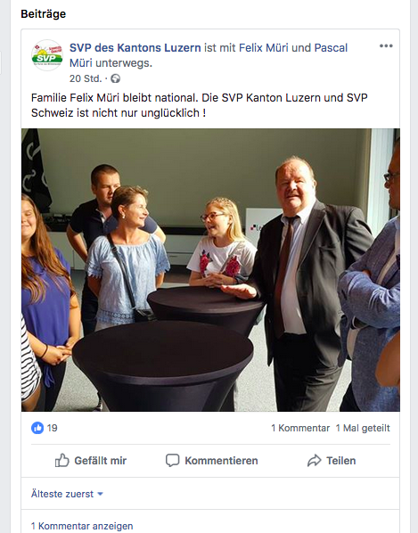 Der Facebook-Beitrag der Kantonalpartei. Inziwschen wurde der Original-Beitrag jedoch abgeändert.