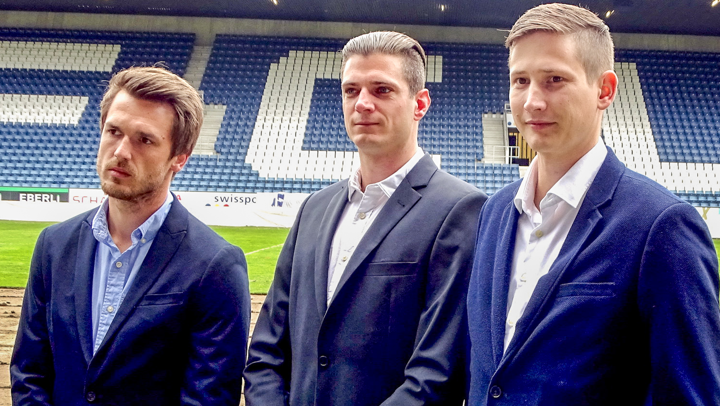 Lino Schumacher, Marlon Obino und Guido Müller (von links) ärgerten sich über den schlechten Ruf des FCL-Rasens.