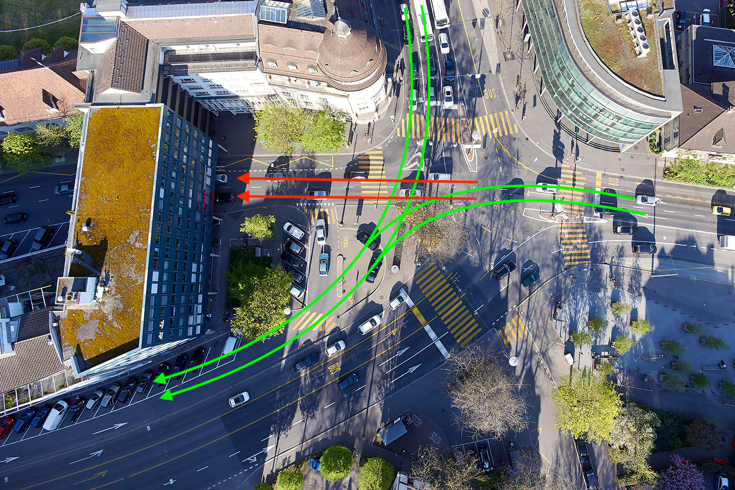 So wie auf den grünen Pfeilen könnte der Verkehr in Zukunft fliessen.