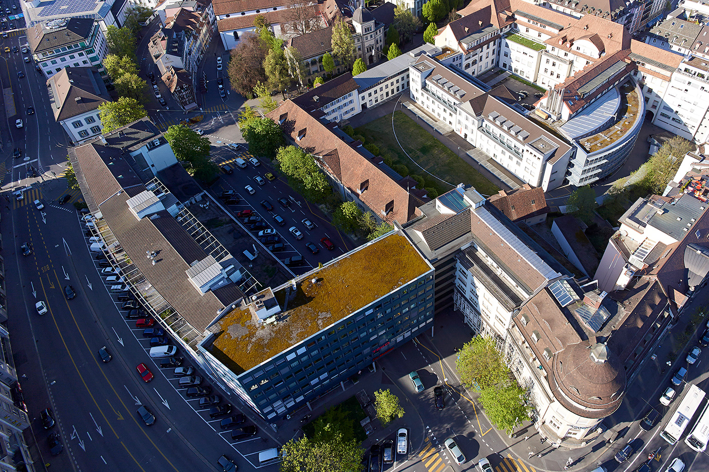 Verkehrssituation am Pilatusplatz heute aus der Vogelperspektive.