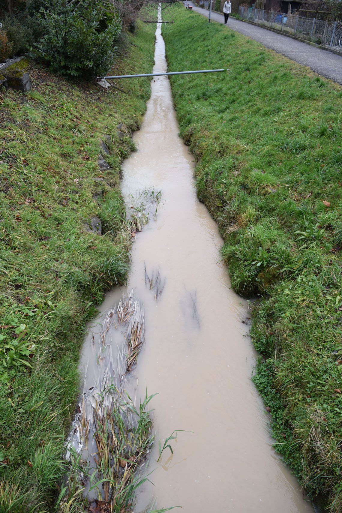 Gewässerverschmutzung durch Baustellenabwasser in Horw  am 6. Januar 2018.
