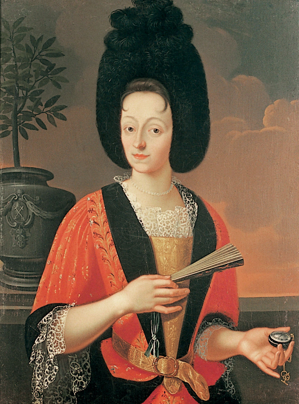 Bild 3: Kopfputz weiblich: Bildnis Regina Kolin mit Hinderfür, Öl auf Leinwand, 1699, von Johannes Brandenberg (1661-1729), Sammlung Museum Burg Zug