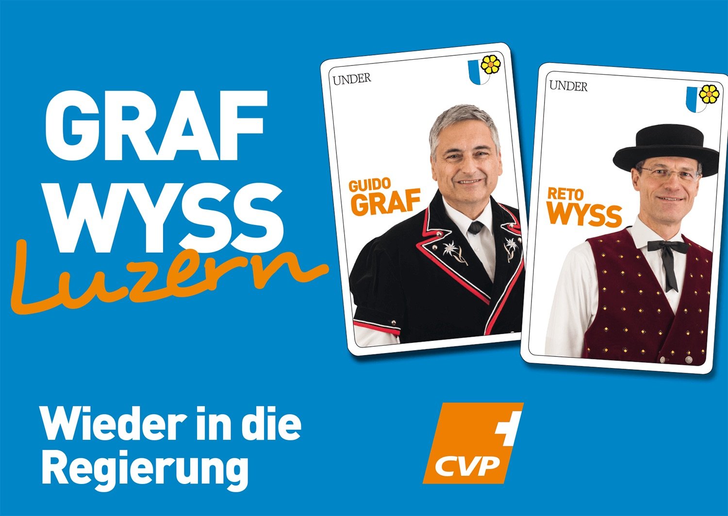 Das CVP-Gespann tritt als Jasskarten auf.