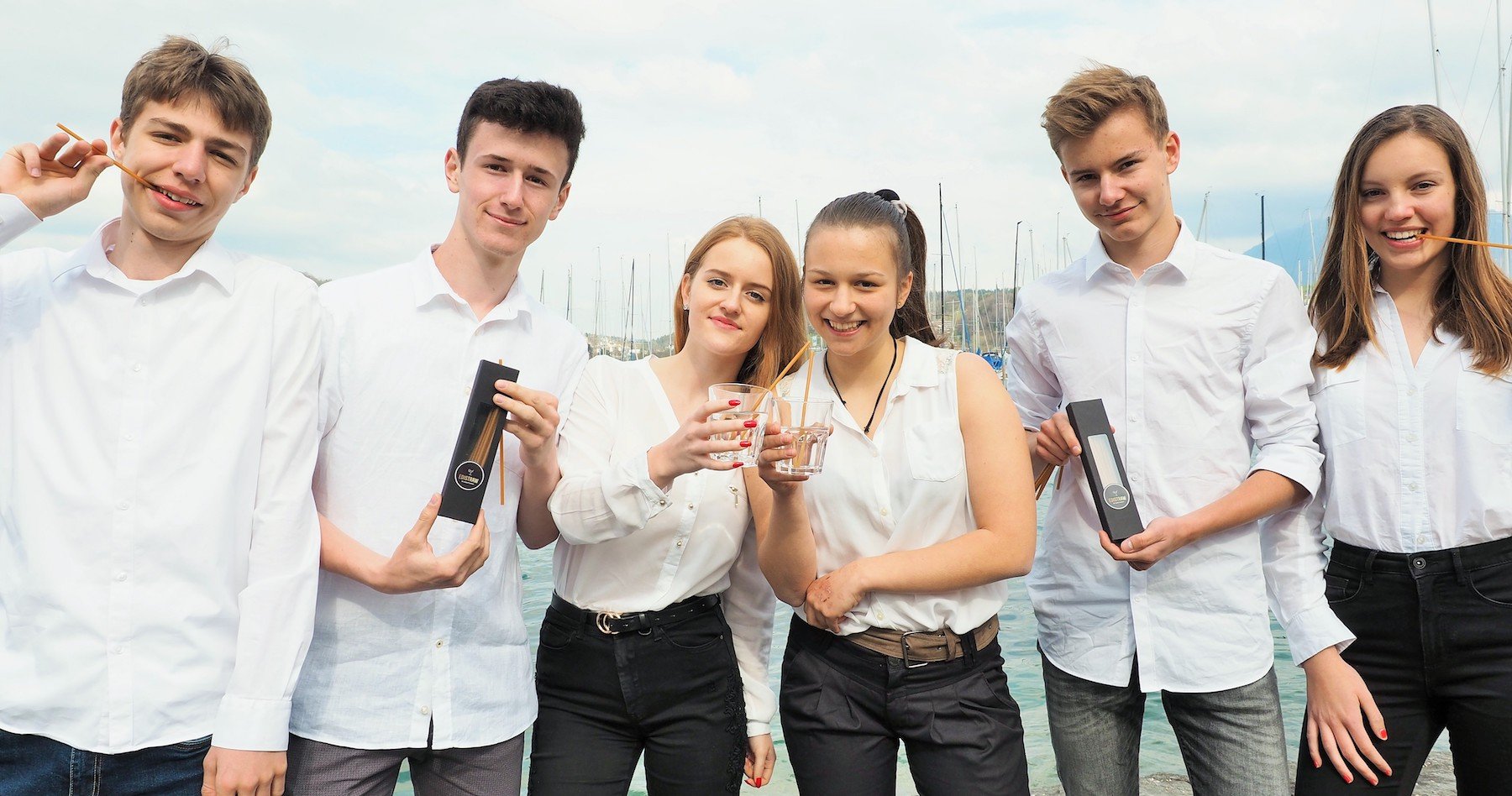 Das Team von «EdiStraw» (v.l.): Gian Gabriel, Yann Ryff, Lena Grueter, Salome Vonlanthen, Valentin Humbel und Maëlle Rentsch.