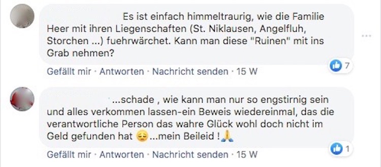 Die Enttäuschung über den Liegenschaftsbesitzer zeigte sich auch in Kommentarspalten.