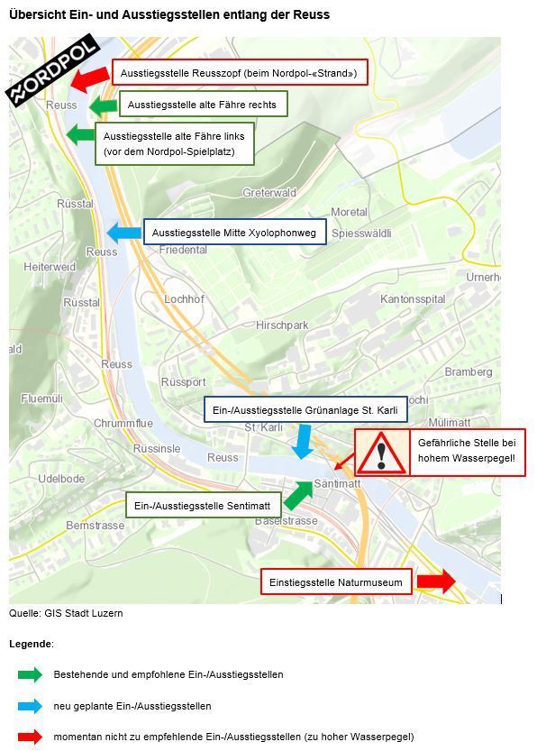 Die Übersicht der Stadt Luzern, was die Ein- und Ausstiegsstellen betrifft.