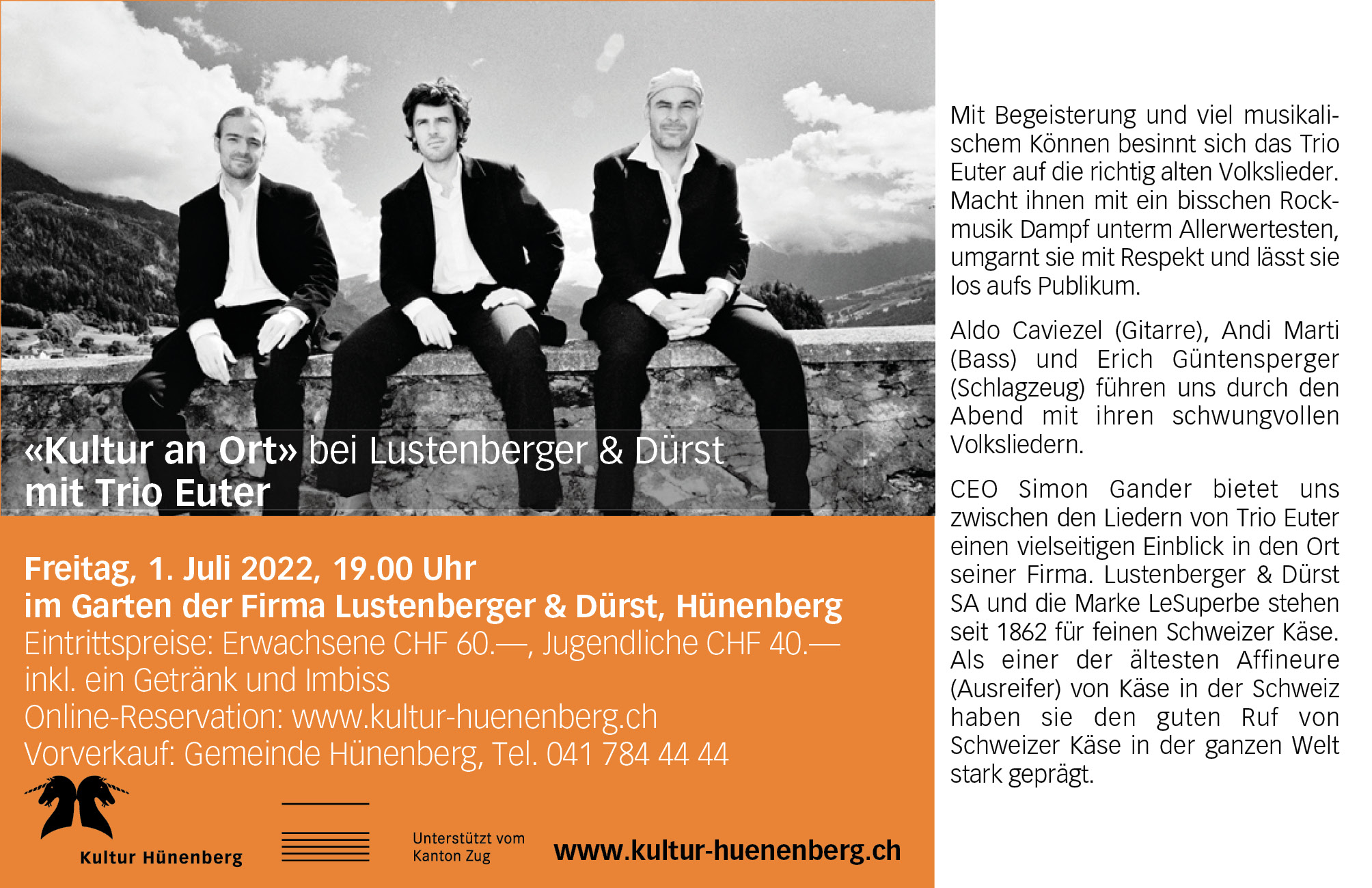 «Kultur an Ort» bei Lustenberger & Dürst mit Trio Euter